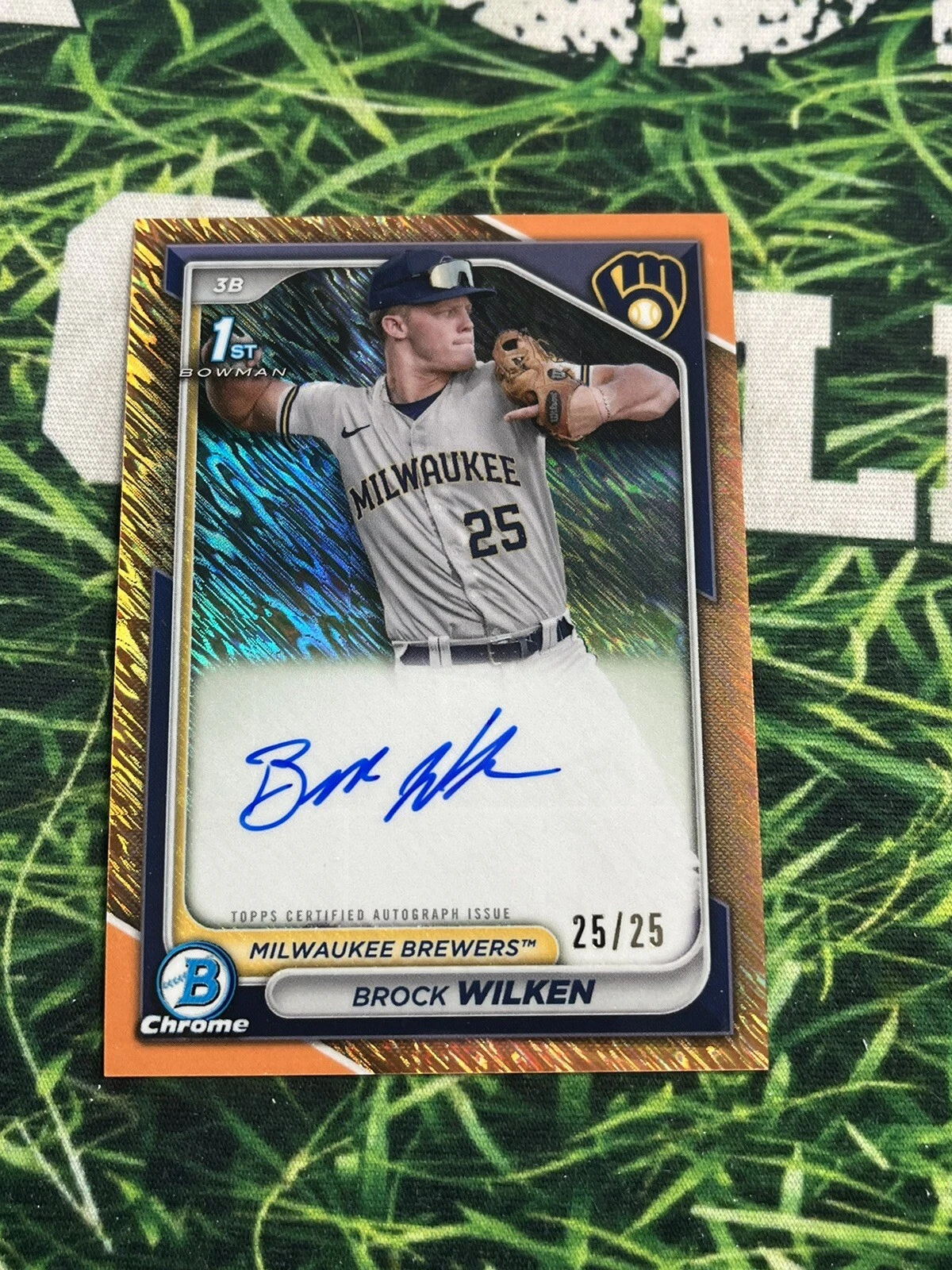 2024 1st Bowman Chrome  Brock Wilken AUTO CPA-BW ORANGE Shimmer 25/25 Book End