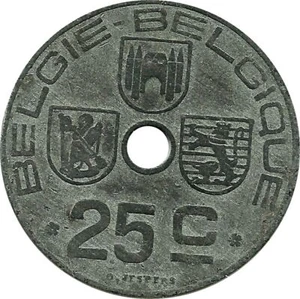 Belgische Münze 25 Centimes - Léopold III BELGIQUE | Mons | Brügge | 1942 - 1946 - Bild 1 von 4