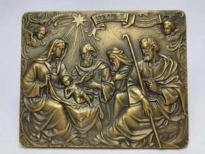 NATIVITY/ Holy Family/ Shepherds/ 1980 Christmas Bronze Medal by Cabral Antunes - Picture 1 of 4