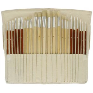 US Art Supply 24pc Oil & Acrylic Paint Long Handle Brush Set FREE Canvas Roll-Up - Picture 1 of 5