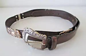 Men’s FOSSIL 1996 Brown Western Leather Belt Concho Cowboy Size XL Vintage AZ59 - Picture 1 of 17