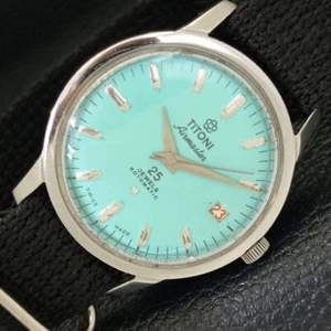 MENS TITONI AIRMASTER ROTOMATIC SWISS DATE TURQUOISE BLUE DIAL WATCH a432182-a - Picture 1 of 10