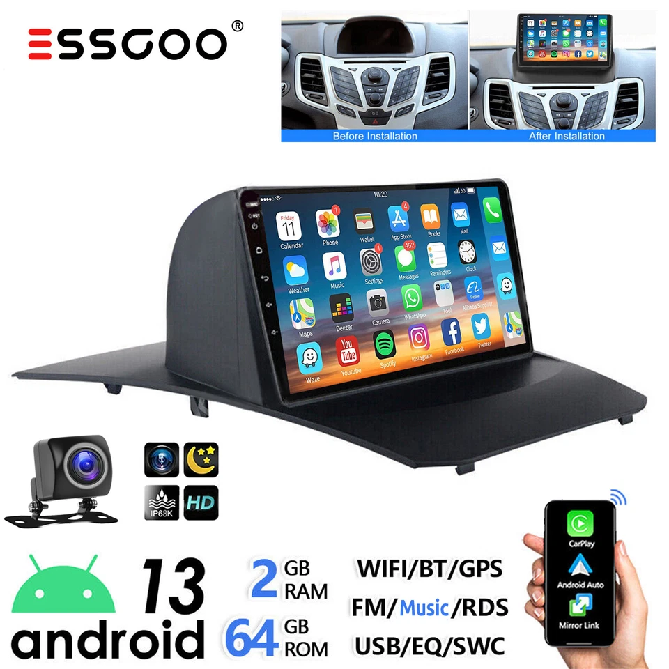 9" Autoradio Apple Carplay Android 13 GPS Navi 64G RDS Für Ford Fiesta 2009-2014 - Bild 1 von 4