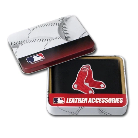 Boston Red Sox MLB Embroidered Leather Billfold Wallet - Men's Black Wallet Cover