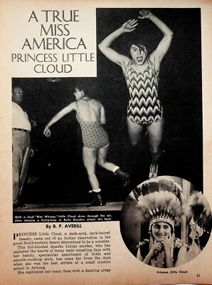 Princess Little Cloud Apache Wrestler 1965 - artículo de lucha libre vintage de 3 páginas Foto 1 de 2