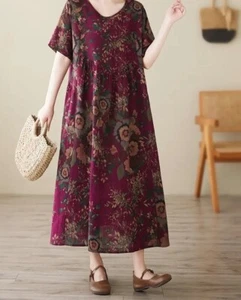 ❣️Landhaus Kleid Lagenlook Taschen Leinen Walla Kurzarm L XL XXL 40 42 44 lila - Bild 1 von 6