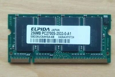 Elpida Japan 256MB DDR PC2700S-2533-0-A1 Laptop Memory RAM Stick EBD26UC6AKSA-6B - Image 1 of 4