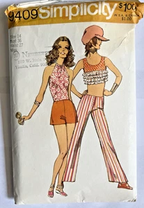 Simplicity 9409 Hip-Hugger Pants , Shorts, Midriff or Halter Top Sz 14 UNCUT - Picture 1 of 4