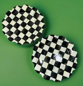 Two Mackenzie- Childs Courtly Check Fluted Edge Salad Plates. Approx. 8” - Picture 1 of 10