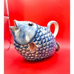 Vintage Andrea By Sadek Koi Green Red Fish Water Pitcher - Picture 1 of 8
