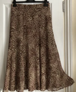 NEW Smart M & S Animal Print Lined Chiffon Midi Skirt UK 12 Elastic Waist Light - Picture 1 of 17
