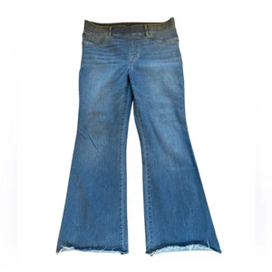 Spanx Pull On Flare Leg High Rise Jeans Raw Hem Vintage Indigo Womens Size 1X - Picture 1 of 10