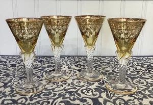 Vtg Murano Gold  Hand Painted 24K Gold Trimmed Cordial Glasses Set of 4 - Picture 1 of 7