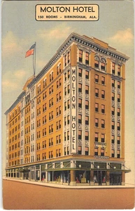 MOLTON HOTEL Birmingham, Alabama 1940s Vintage Linen Postcard - Picture 1 of 2