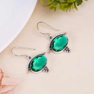 Tsavorite Gemstone 925 Sterling Silver Jewelry Earring, Designer Earring - Image 1 of 4