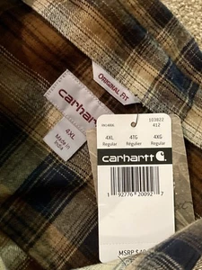 Carhartt Mens Flannel Shirt 4XL Heavy Long Sleeve Plaid Button Down 103822 412 - Picture 1 of 4