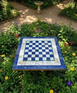 Lapis Lazuli and MOP Inlay Chess Set – Premium Gemstone Chess Board with Pieces - Picture 1 of 10