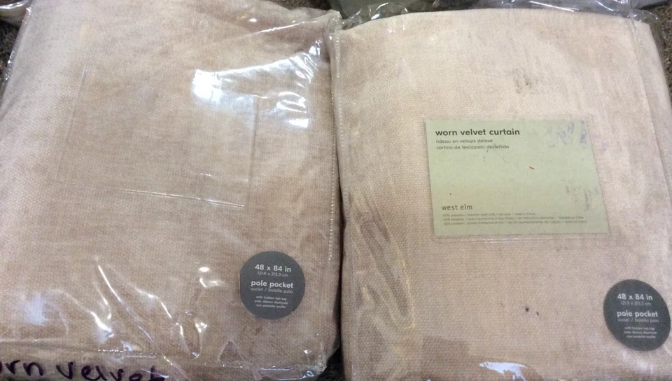 West Elm Two (2) Worn Velvet Curtains 48x84 New!  Unlined Textured Dusty Blush - Image 1 of 1