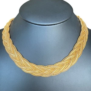 Vintage unsigniert goldfarben Multi Strang geflochtene Kette Halsband Landebahn 16" Halskette - Bild 1 von 6