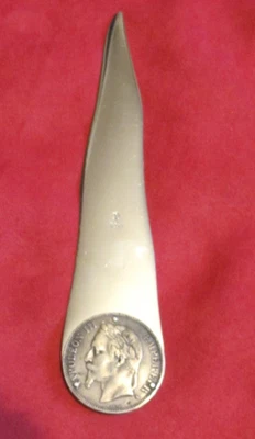 ancien Coupe-Papier de bureau  ELOI-PERNET, 5 francs Napoléon Argent 1867 - Photo 1/4