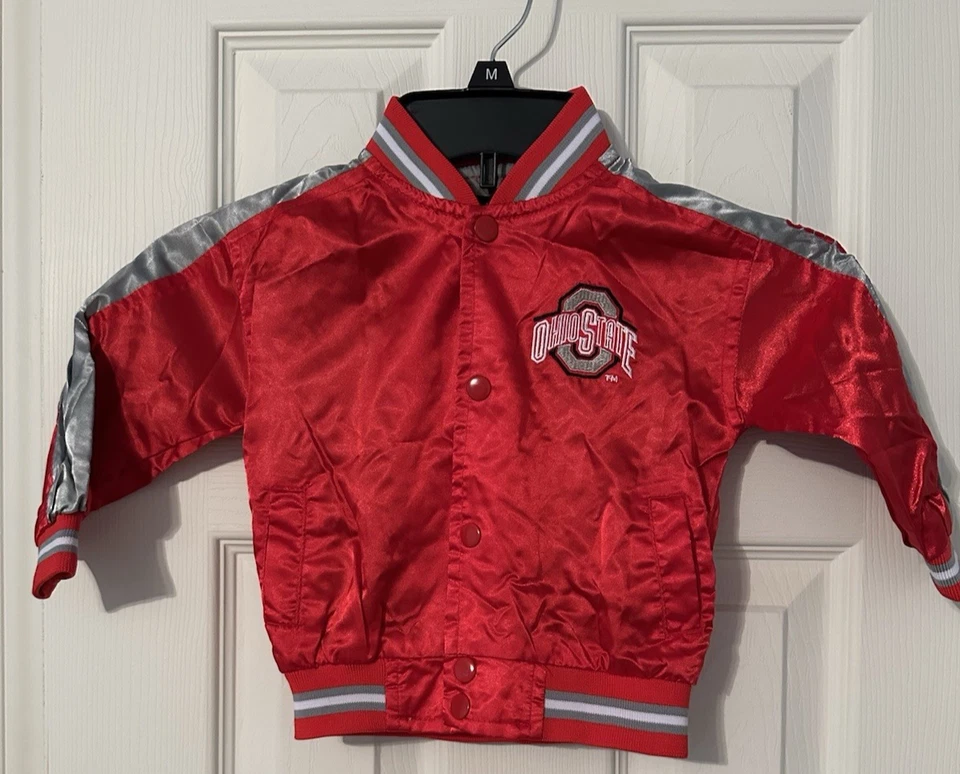 The Ohio State Starter 婴儿缎面轰炸机夹克 尺寸 18-24 个月 二手状况完好 — 第 1/4 张图片