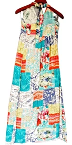 Nwt Relax Tommy Bahama Patchwork Hawaiian Babydoll Maxi Dress Xxs Halter Coastal - Picture 1 of 13