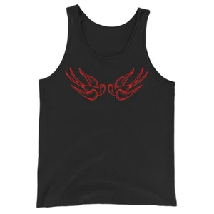 Red Falling Sparrows Tattoo Style Bird Men's Tank Top Shirt - Picture 1 of 12