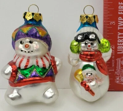 2 - Vidrio Soplado Adornos de Navidad Muñecos de Nieve Gafas Bebé Colores Brillantes Brillantes  Foto 1 de 4
