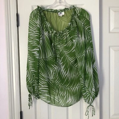 Blusa de seda verde botánica vacaciones tropical Milly of New York para mujer talla 8 Foto 1 de 4