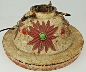 Antiguo soporte de árbol de Navidad de hierro fundido con lentes de colores - Imagen 1 de 12