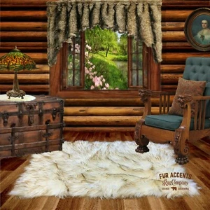 Classic Arctic Wolf Skin Rectangle Rug, Faux Fur, Black or Brown TIp, Polar Bear - Picture 1 of 8