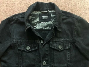 Pull & Bear Vintage Distressed verblasst schwarz Denim Jacke Rocker klein 100 % Baumwolle - Bild 1 von 11