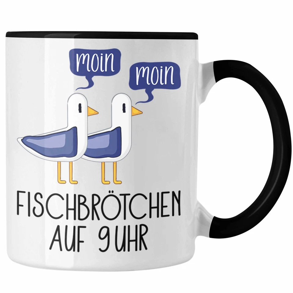 Trendation - Fischbrötchen auf 9 Uhr Tasse Moin Moin Geschenk Nordsee Norderney - Bild 1 von 1