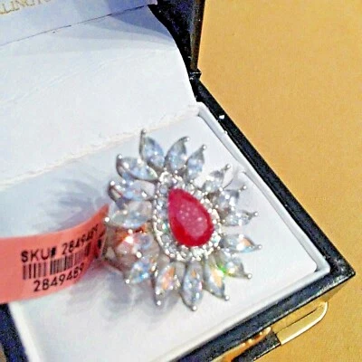 Anillo de acero inoxidable con cristal de diamantes rojo y blanco simulado agrietado talla 6  Foto 1 de 4