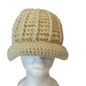 VTG 20s 30s KMart Hat Womens Cream Beanie Acrylic Rolled Brim Off-White Japan - Picture 1 of 11
