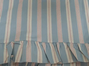 Lenzuolo vintage Ralph Lauren Home blu e bianco rosso a righe con volant F/Q - nuovo - raso - Foto 1 di 7