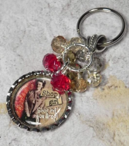 Shop Girl Bottle Cap Keychain Crystal Beaded Handmade Split Key Ring New - Picture 1 of 3