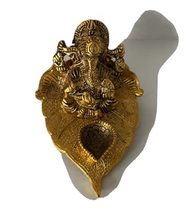Ganesha Statue Messing Hindu Elefant Gott des Erfolgs sitzend Ganesh mit Diya - Bild 1 von 6