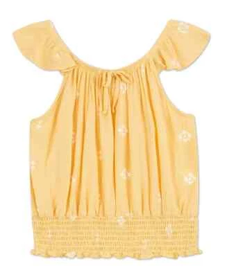 SPEECHLESS Big Girls Pull-Over Printed Peasant Sleeve Top Yellow PICK SIZE - Image 1 of 2