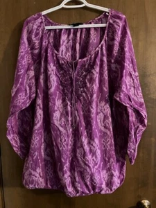 Top donna Lane Bryant - taglia 22/24 - leggero - ricamato - cotone - viola - Foto 1 di 6