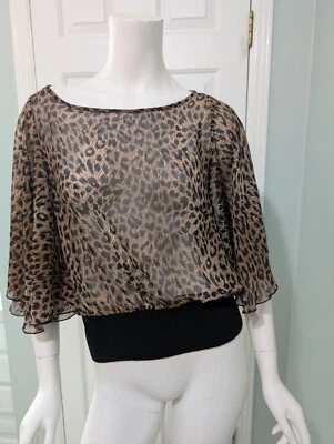 Blusa Twenty One Leopardo Guepardo Top Ala de Murciélago Fluida Grande Mujeres Ver a través Linda Foto 1 de 4