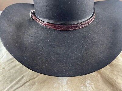 Western Unisex Hatband 27.5 x 1/2 Tooled Leather Silver Bkl Belted style Brown - Image 1 of 4