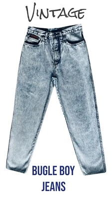 Pantalones de mezclilla básicos vintage para dama Bugle Boy lavados con ácido pierna recta talla 30L Foto 1 de 4