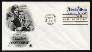 USA, SCOTT # 1927, ARTCRAFT PCS FDC COVER - ALCOHOLISM YOU CAN BEAT IT YEAR 1981 - Picture 1 of 1