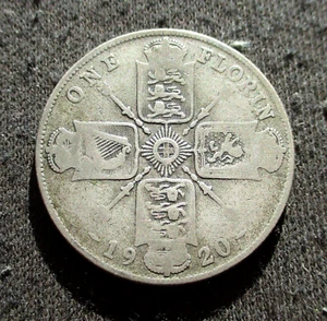 OLD SILVER ONE FLORIN 1920 COIN OF GREAT BRITAIN UK KING GEORGE V Ag - Picture 1 of 2