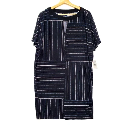 NWT American Living SZ 8 Black Geometrical Print Keyhole Tunic Dress Jersey Knit - Image 1 of 4