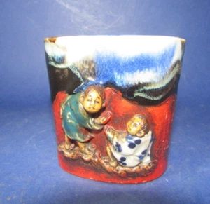 Vaso IN Ceramica Sumida Gawa Giappone Decoro Porcellana Applicata H 6,5 CM - Picture 1 of 7