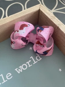Small 2.5 inch Sausage Dog Print dachshund Boutique Bow on alligator hair clip - Picture 1 of 4