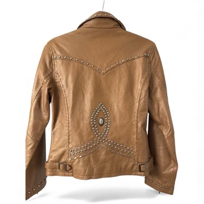 CRIPPLE CREEK Studded Nappa Lamb Leather Biker Jacket S LL23181 Western Concho - Image 1 of 4
