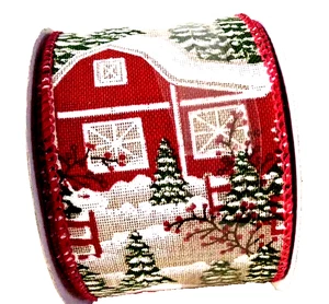 Red Barn 2,5" mal 5 Yard verdrahtetes Band Kiefern Schnee Glitzer Winter Wunderland - Bild 1 von 6